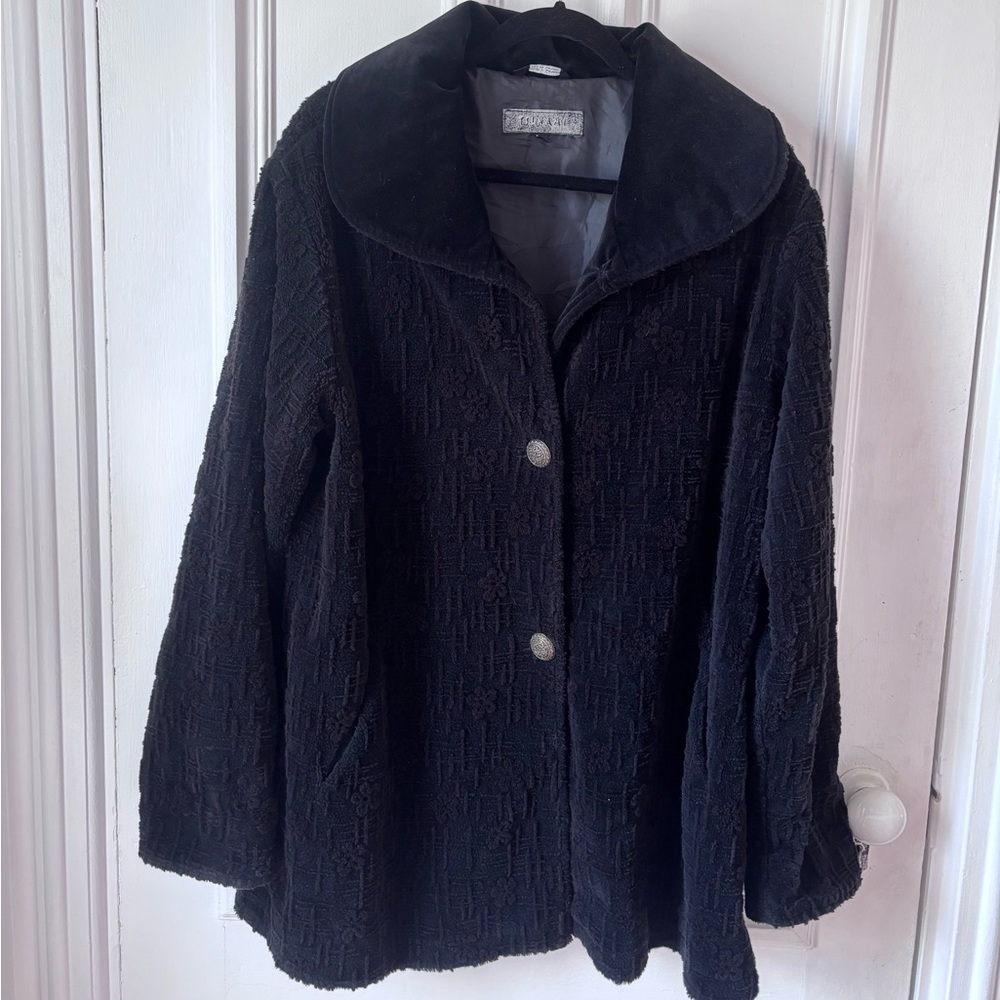 Women’s Vintage Tsunami Made in Canada Black Button Front Raised Floral Coat M